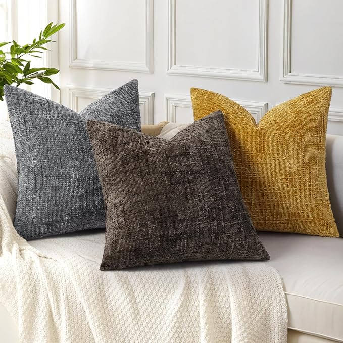decorUhome Textured Chenille Throw Pillow Covers 12x20 Set of 2 Dark Brown | Fall Modern Farmhouse Soft Cozy Slubby Couch Pillow Cases Boho Decorative Pillow Cases for Bed Sofa Living Room Home Decor