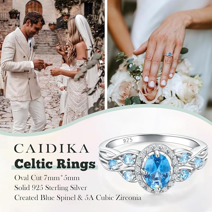 925 Sterling Silver Celtic Knot Engagement Ring for Women Moissanite/Cubic Zirconia Inlaid Oval Shaped Birthstone Rings Cocktail Wedding Birthday Jewelry(with Box)