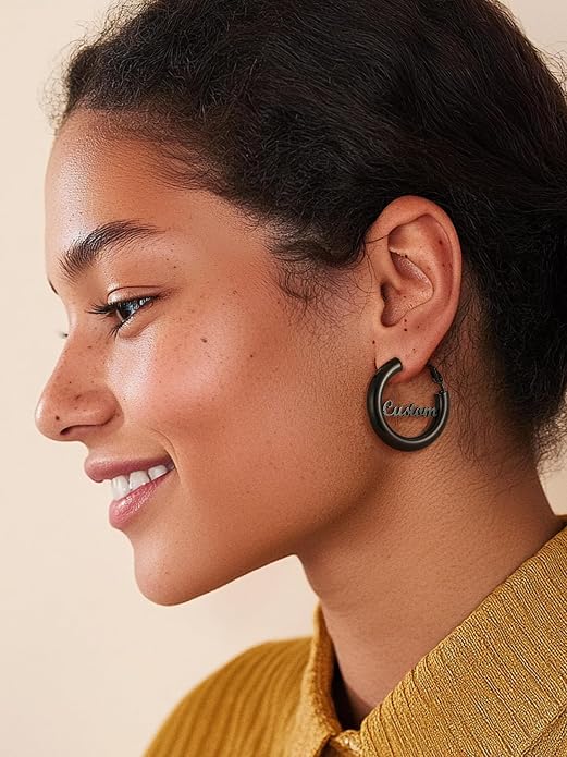Stainless Steel Chunky Hoop Earrings For Women, Minimalist and Chic, Black/Gold Plated, Round Hoops Earrings Hypoallergenic, Size: 30mm/40mm/60mm/80mm, Come with Box