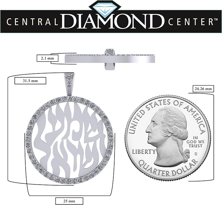 Central Diamond Center Shema Israel Full Hebrew Prayer Pendant Necklace in Solid Sterling Silver