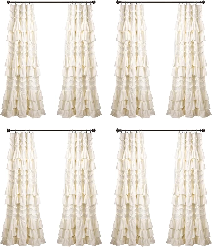 Lush Decor Kemmy Light Filtering Window Curtain Panel Single Ivory - Drapes - Ruffled Curtains for Bedroom - Cream Curtains - Coquette Decor,52" W x 84" L (Pack of 4)