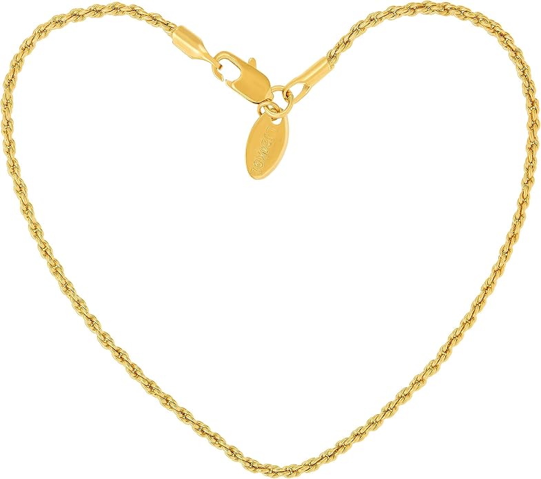 LIFETIME JEWELRY Womens Gold Anklet 1mm Rope Chain Ankle Bracelet 24k Real Gold Plated