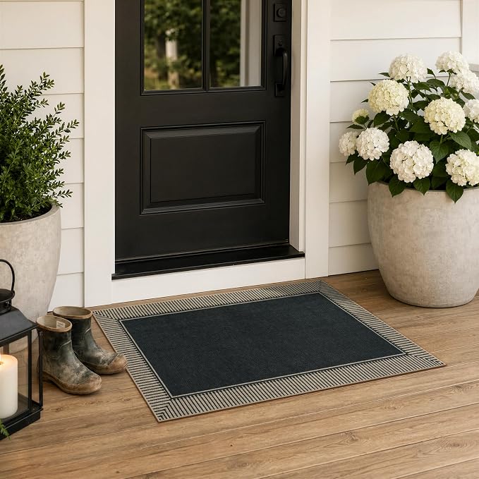 Moynesa 2x3 Easy Jute Kitchen Rug, Striped Border Front Door Mat Washable Non Slip Small Entryway Rugs, Indoor Outdoor Farmhouse Doormat Carpet for Bathroom Doorway Porch Foyer