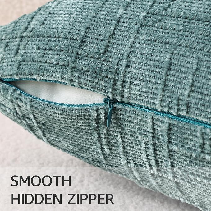 decorUhome Textured Chenille Throw Pillow Covers 12x20 Set of 2 Teal | Fall Modern Farmhouse Soft Cozy Slubby Couch Pillow Cases Boho Decorative Pillow Cases for Bed Sofa Living Room Home Decor