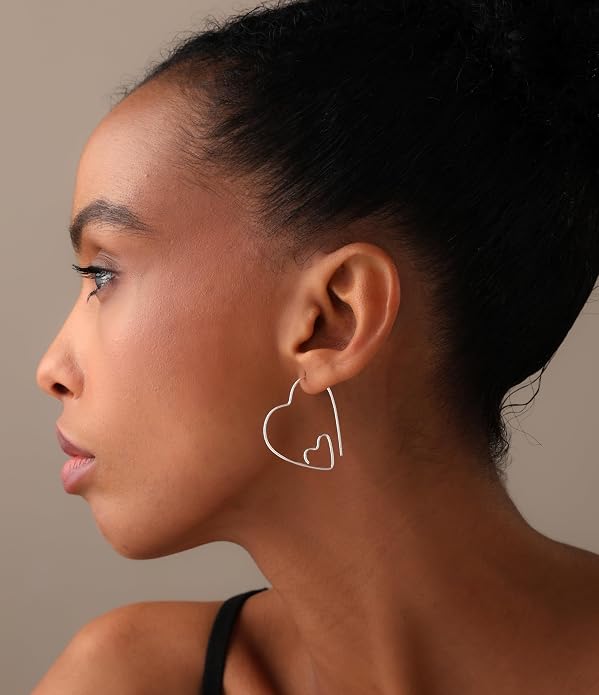 LeCalla 925 Sterling Silver Threader Earrings for Women | Handmade Wire Boho Hoops & Drop Earrings in Spiral, Heart, Bar Designs | Lightweight Pull Through Earring Jewelry Gift for Birthday, Anniversary
