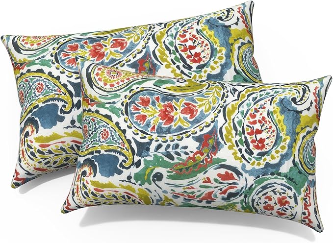 12x20 Inch Outdoor Lumbar Pillow Covers Pack of 2, All Weather Cushion Pillow Cases, Pillowcase for Patio Couch Decoration, Paradise Paisley