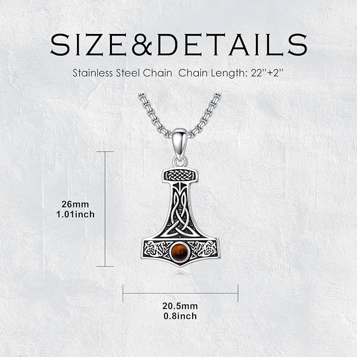 PROESS Viking Axe/Sword/Skull Necklace S925 Sterling Silver Thors Hammer Necklace Amulet Dagger Pendant Norse Viking Rune Jewelry Gifts for Men Women
