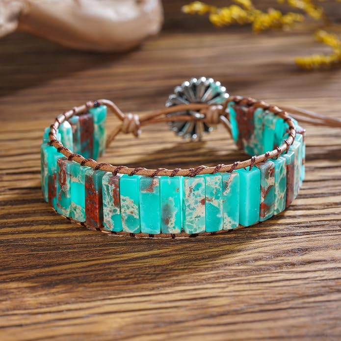 Plumiss Women Boho Handmade Natural Stone Crystal Leather Bead Wrap Bracelets Collection