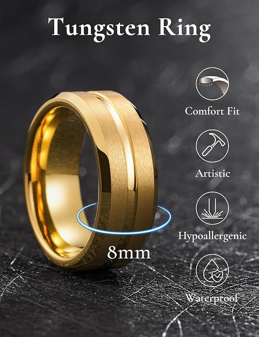 King Will Tungsten Carbide Wedding Band for Men Women-6/8/10mm Width Multicolor Available with Grooved Center Wedding Ring Suitable for Work, Gym Comfort Fit Size 4-16