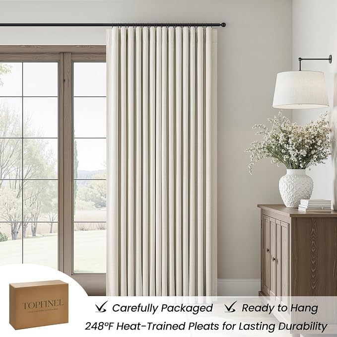 Topfinel Full Blackout Natural Linen Curtains for Bedroom 90 Inch Long 2 Panel Set, Cream Beige Thermal Drapes with Back Tab for Track System Ensuring Peaceful Sleep and Privacy, Cream beige 52"W*90"L
