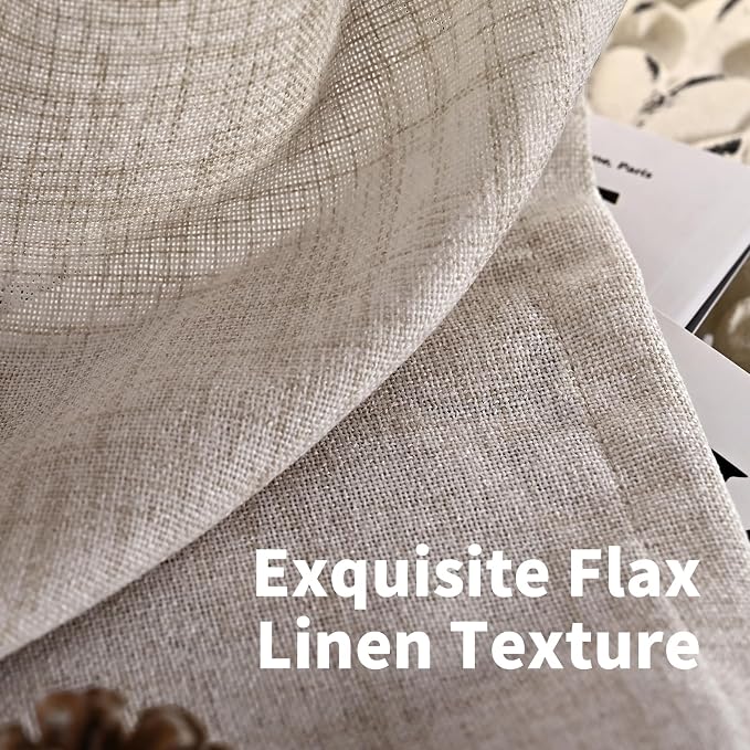 YoungsTex Short Linen Curtains 36 Inch Length for Kitchen Window 2 Panels - Small Semi Sheer Drapes Light Filtering with Bronze Grommet Netural Rustic for Cafe Bathroom, 42 X 36 Inch