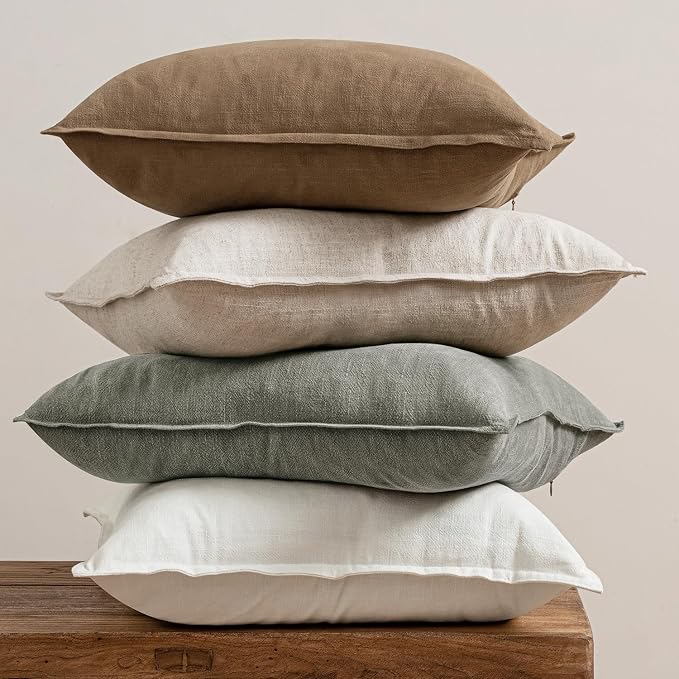 MIULEE Neutral Boho Linen Decorative Pillow Covers 16x16 Inch Pack of 4 | Natural Throw Pillow Covers Soft Farmhouse Couch Pillowcases Modern Home Decors for Living Room Bed Sofa