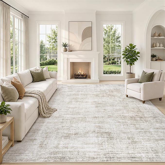 8x10 Area Rugs for Living Room Washable Rugs Neutral Abstract Large Rug Soft Modern Carpet Non-Slip Stain Resistant Low Pile Rug for Bedroom Dining Room Nursery Home Office Under Table Area Rug Brown