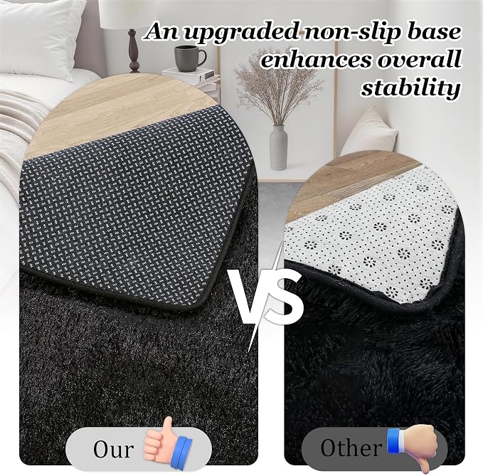 Fluffy 5x7 Area Rugs for Living Room Bedroom: Ultra Soft Shag Rug Non-Slip Non-Shedding Small Plush Bedside Rug Indoor Floor Carpets for Kids Room Playroom Entryway Nursery Dorms Home Decor Black