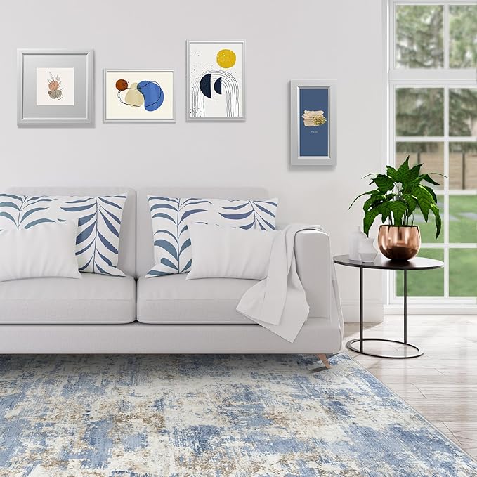 9x12 Area Rugs for Living Room Rug Washable: Modern Large Rug for Dining Room Bedroom Carpet Non Slip 9 by 12 Indoor Abstract Nursery Home Office Blue