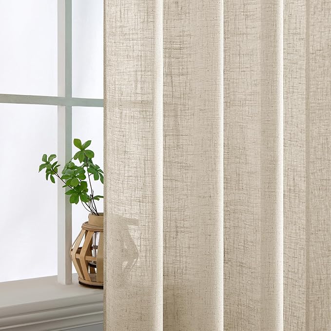 MIULEE Beige Linen Curtains 72 Inch Length 2 Panels for Bedroom Living Room, Soft Linen Textured Window Drapes Semi Sheer Light Filtering Back Tab Rod Pocket Farmhouse Modern Burlap Look Decor