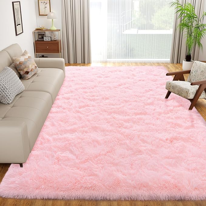 Dssimo Pink Rug for Bedroom Living Room, 5x7 Soft Fuzzy Furry Shag Area Rug | Large Fluffy Plush Upgrade Non-Slip Pink Rug for Girls Nursery Kids Room Dorm Room Home Decor, Indoor Floor Carpet