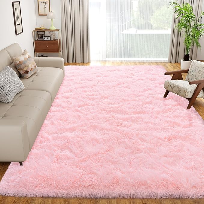 Dssimo Pink Rug for Bedroom Living Room, 6x9 Soft Fuzzy Furry Shag Area Rug | Large Plush Fluffy Upgrade Non-Slip Pink Rugs for Girls Nursery Kids Room Dorm Room Home Decor, Indoor Floor Carpet