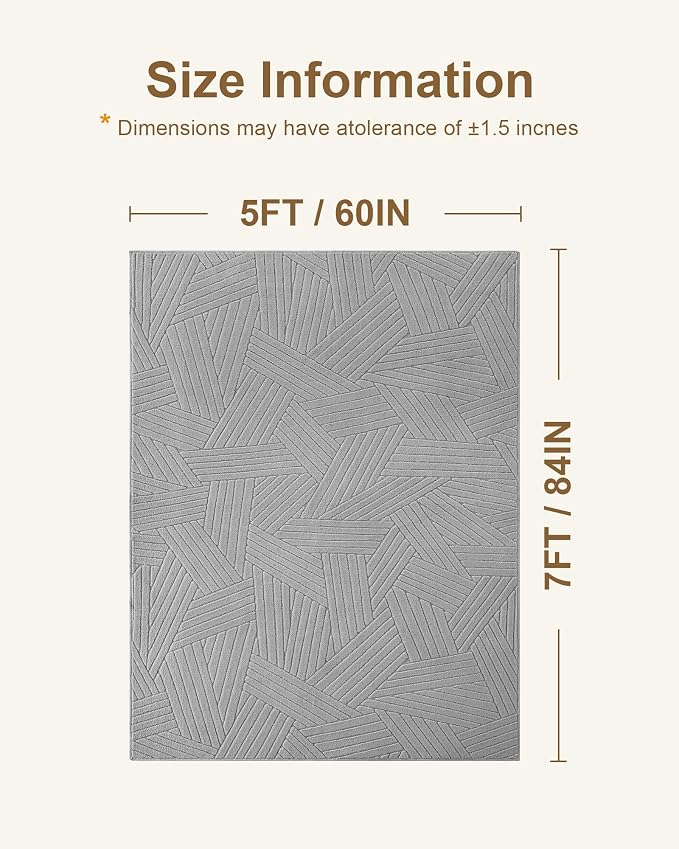 Carvapet 5x7 Area Rug - Grey Modern 3D High Low Pile Texture Floor Carpet, Cozy Knitted Swirl Pattern Washable Soft Plush Rug with Skid-Resistant Backing for Living Room Bedroom