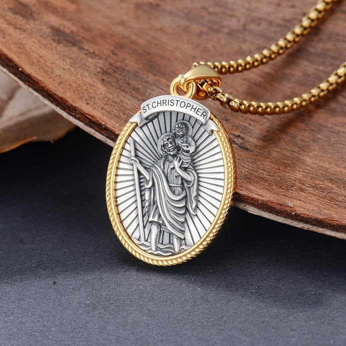 LEECCl Men's Necklaces 925 Sterling Silver Thors Hammer/Cross of Thorns/Bible/St. Michael Gothic pendant Religious Jewelry for Men Father