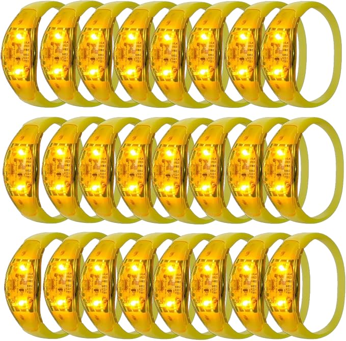 24 Pcs LED Glow Bracelets Sound Activated Led Flashing Bracelet Music Control Light Up Bracelets,Glow in The Dark Party Supplies For Birthday Carnival Concerts Night Events Christmas Gift (yellow)