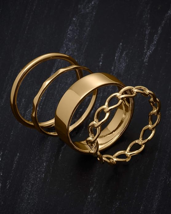 Milla Sterling Silver Rings for Women - Dainty Stackable Open Circle & Chain Gold Rings