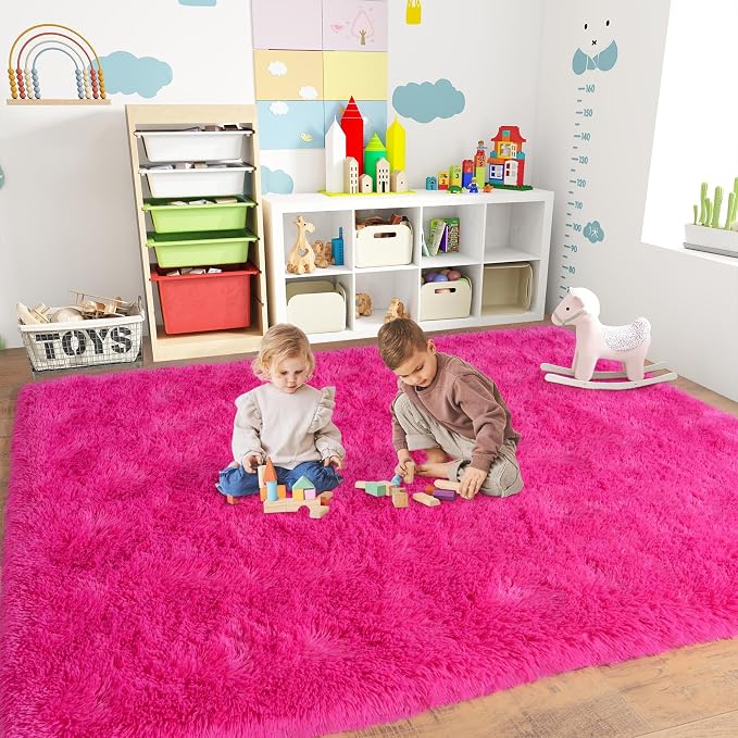 Dssimo Hot Pink Rugs for Bedroom Living Room, 5x7 Shaggy Area Rug | Large Plush Furry Upgrade Non-Slip Pink Area Rug for Girl Nursery Kids Room Dorm Room Home Decor, Indoor Floor Carpet