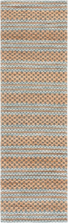 Martha Stewart X SAFAVIEH Collection Runner Rug - 2'3" x 8', Natural & Light Blue, Handmade Wool & Jute, Ideal for Hallway, Foyer, Bedroom (MSR9528L)