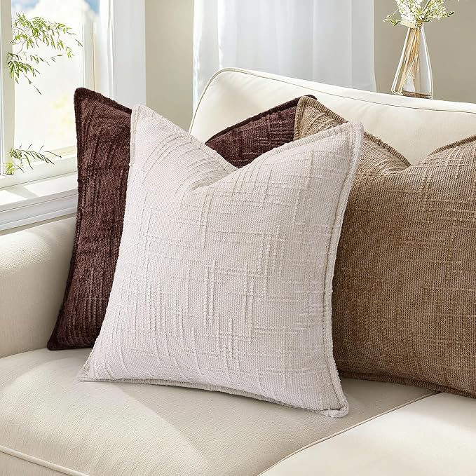 decorUhome Chenille Decorative Throw Pillow Covers 26x26 Set of 2,Brown | Soft Texture, Slubby Modern Design, Flange Edges, Cozy Accent Pillow Covers for Couch, Sofa, Bed, Living Room
