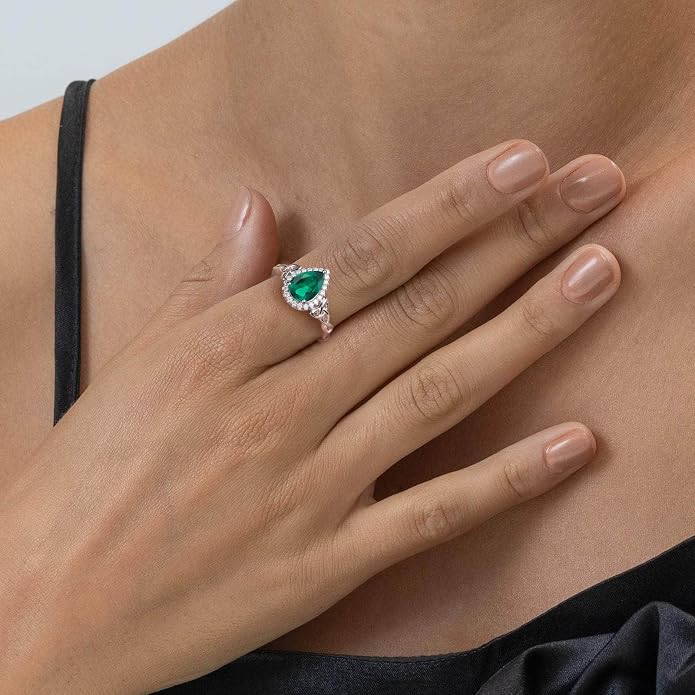 DAYBYDAY Celtic Birthstone Rings for Women 925 Sterling Silver Heart/Round/Pear/Oval Created Gemstone Moissanite Halo Engagement Promise Rings for Her Wife Birthday Anniversary Wedding Jewelry