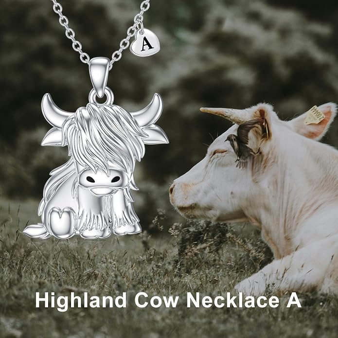 Highland Cow Gifts for Women 925 Sterling Silver Highland Cow Birthstone Necklace Fluffy Cow Jewelry Gifts Birthday Christmas
