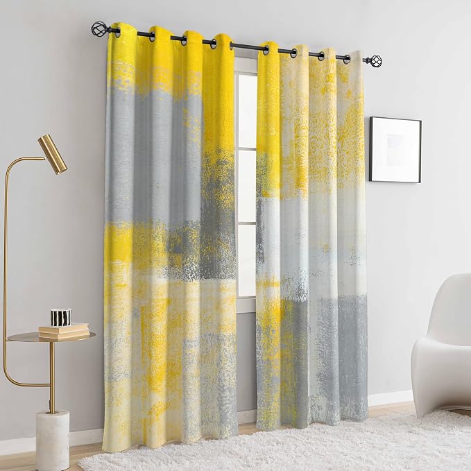 Asuexpect Yellow Window Curtain Yellow Grey Abstract Thermal Insulating Drapes Rust Art Treatment Drapes Modern Curtains for Living Room Bedroom Hotel, 52" x 96", 2 Panels