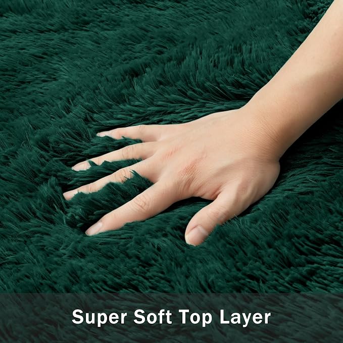 8x10 Area Rug for Living Room:Ultra Soft Fluffy Shag Purple Rugs,Large Fuzzy Plush Indoor Non Slip Carpet Washable Rug for Bedroom Kids Nursery Office Dorm Modern Decor(Dark Green 8'x10')