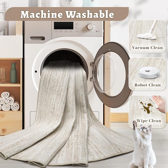 Area Rug 9x12 Living Room Rugs: Washable Modern Rug Large Non-Slip Soft Rugs Stain Resistant Printed Rug Indoor Carpet for Bedroom Kitchen Dining Room Nursery Playroom Home(Beige, 9'x12')