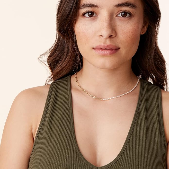 PAVOI 14K-18K Gold Plated Dainty Pearl Necklaces for Women - Station Beaded Choker Paperclip Chain Gold Pearl Necklace Bridal Jewelry