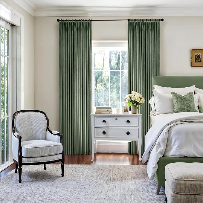 MIULEE Sage Green Velvet Curtains 84 inches Long, Pinch Pleated Blackout Drapes with Hooks, Thermal Insulated Pinch Pleat Panels for Bedroom Living Room, 2 Panels