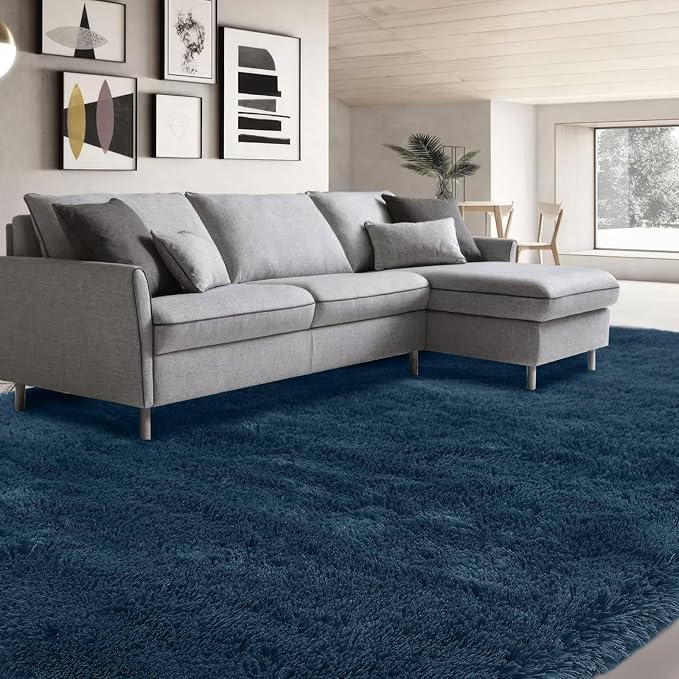 Area Rug 10x14 for Living Room - Large Navy Blue Shag Carpet | Cloud-Soft Comfort: Microfiber Memory Foam Layers Cradle Every Step - Cozy Warmth Your Whole Family Will Sink Into Daily