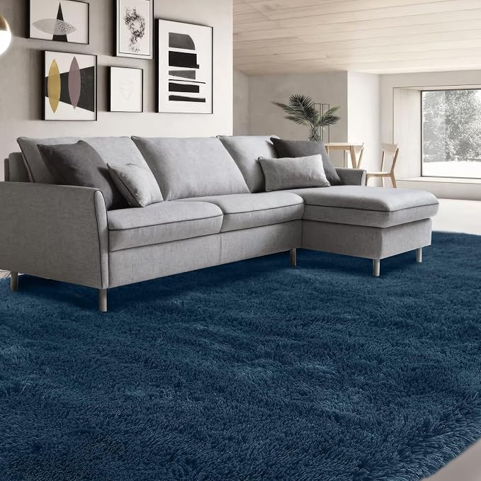 7x10 Area Rugs for Living Room - Navy Blue Fluffy Soft Carpet | Cloud-Soft Comfort: Microfiber Memory Foam Layers Cradle Every Step - Cozy Warmth Your Whole Family Will Sink Into Daily