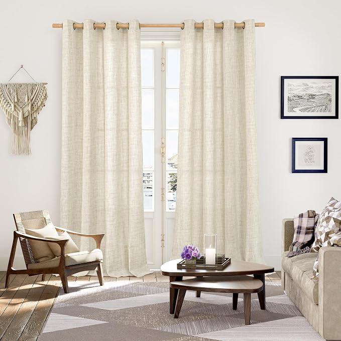 YoungsTex 108 Inches Long Linen Curtains 2 Panels Set, Floor Length Drapes with Bronze Grommet Textured Privacy Rustic for Bedroom Living Room Light Filtering, 52 x 108 Inch