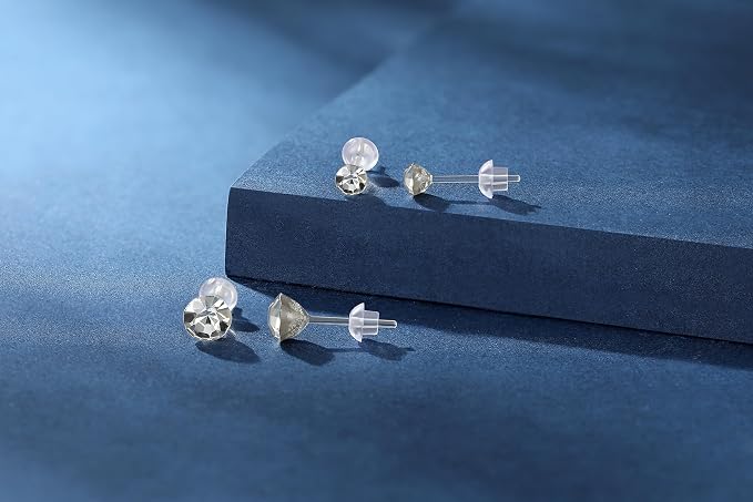 Plastic Post Earrings with 4MM & 6MM Cubic Zirconia Stud for Sensitive Skin, 2-Pair Mini & Big Lightweight Hypoallergenic Nickel-Free Studs for Metal Allergies