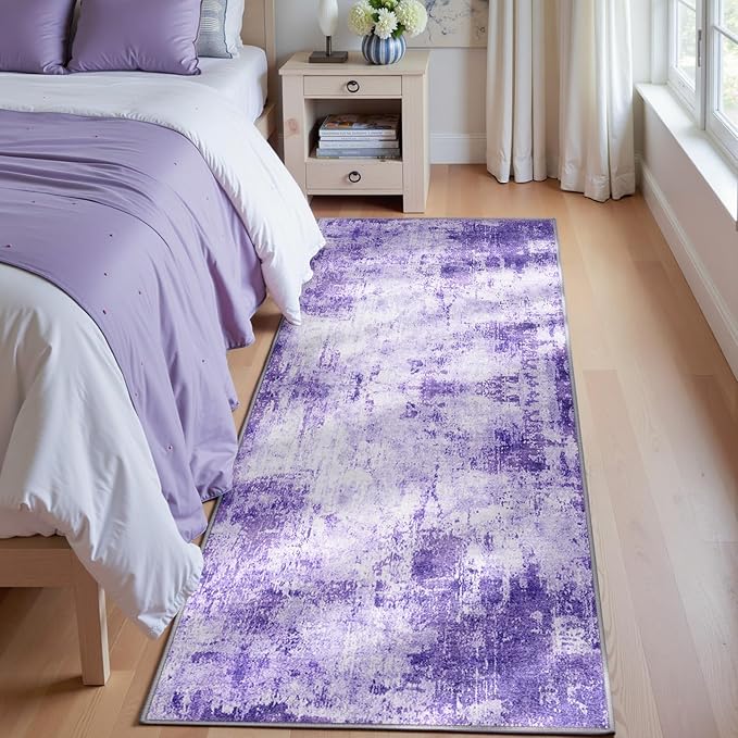 RELEANY Washable Area Rugs 2'x6' Non-Slip Modern Abstract Soft for Living Room Entryway Bedroom Kitchen, Print Pattern, Purple Gray Pink White