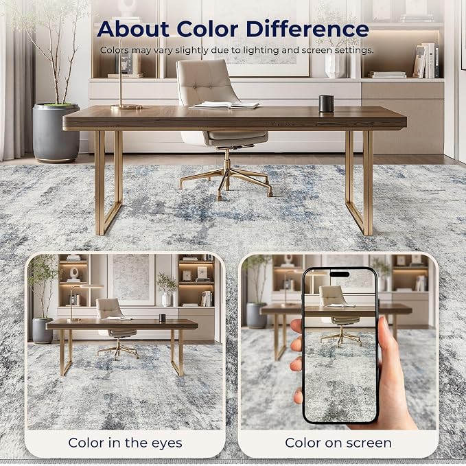 DMOYEST 5x8 Area Rug - Washable & Non Slip Indoor Rug for Living Room, Kid & Pet Friendly Abstract Low Pile Soft Carpet for Bedroom and Dining Room - Grey Blue