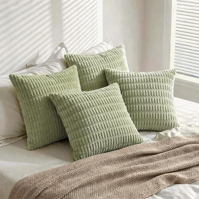 Fancy Homi 4 Packs Decorative Throw Pillow Covers for Living Room Couch Bed, Modern Farmhouse Boho Home Décor Accent Cushion Case, 24" x 24", Sage Green