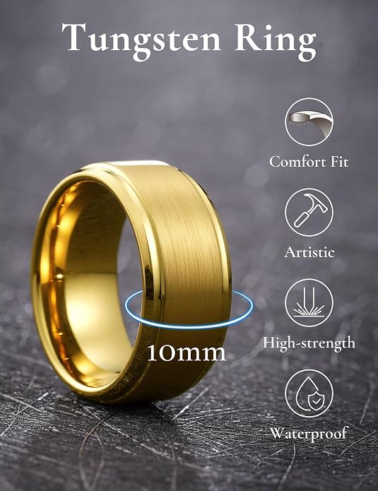 King Will Tungsten Carbide Wedding Band for Men Women-4/6/8mm Width 14K Gold Plated Tungsten Wedding Ring Matte Brushed & High Polished Style Comfort Fit Wedding Band Size 6-14