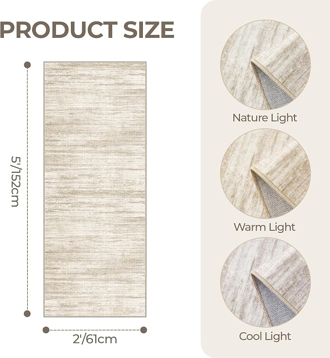 2x5 Rug Runners for Hallways Non Slip,Kitchen Rugs,Brown | Washable Rugs for Kitchen,Entryway,Bedroom,Bathroom,Nursery Room,Thin,Soft Runner Rug,Stain Resistant Indoor Carpet