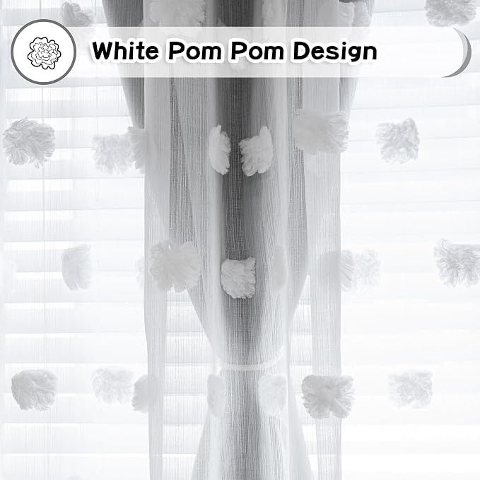 MYSKY HOME Grey Blackout Curtains for Kids Room Boys Bedroom 72 Inch Long Double Layer Curtain with White Pom Pom Sheer for Dining Room Back Tab Room Darkening Window Drapes 2 Panels, 52 x 72 in