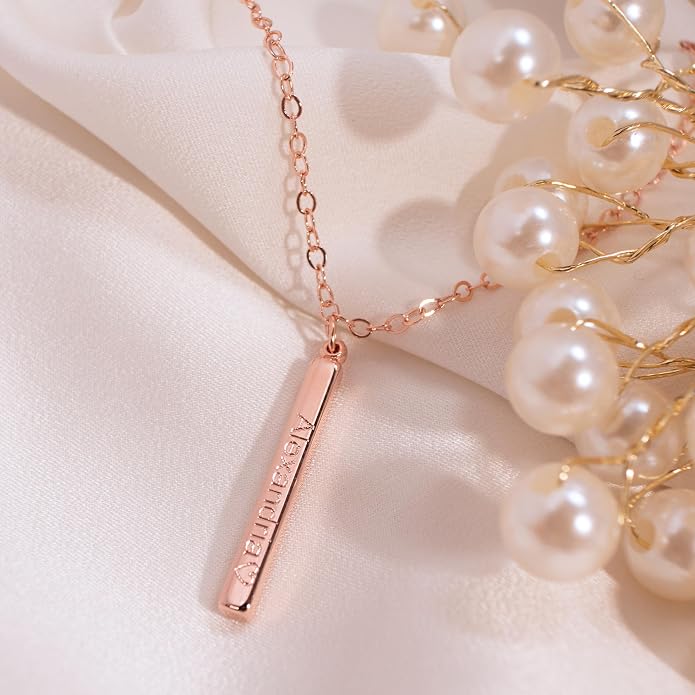 Petite Boutique Men's Vertical ID Name Bar Necklace Custom Personalized Engraved Pendant Meaningful and Stylish 16K Gold Silver Rose Gold Plated Gift for Men