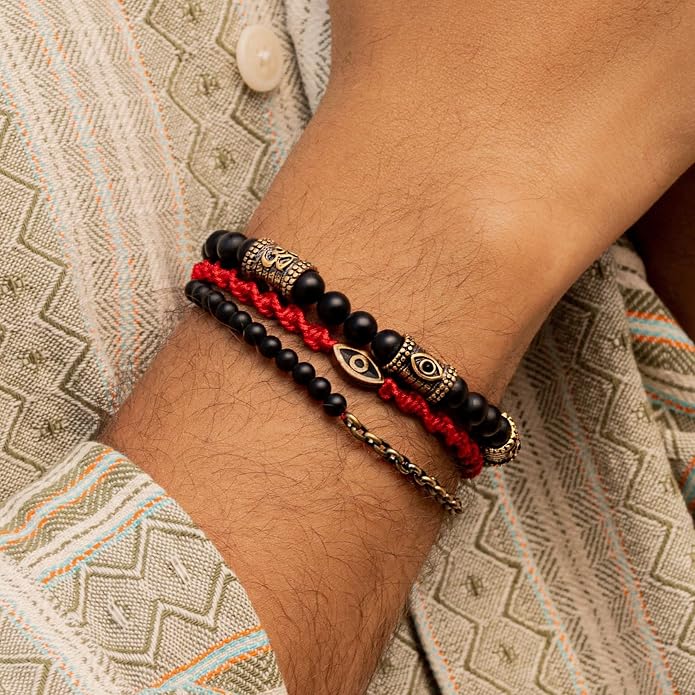 KARMA AND LUCK - Spiritual Strength - Men's Red String Adjustable Bracelet Handmade in Bali