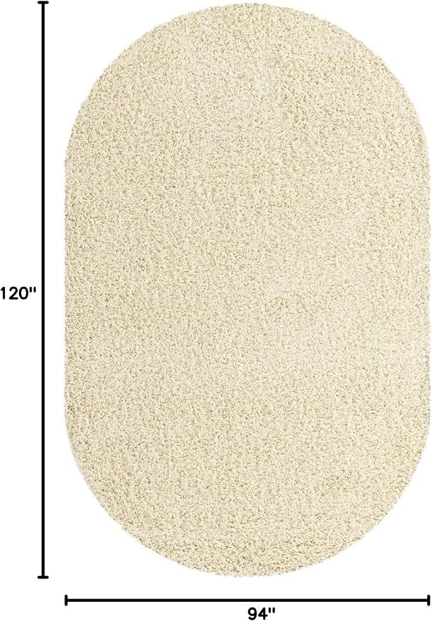 Unique Loom Solid Shag Collection Area Rug (7' 10" x 10' Oval, Pure Ivory)
