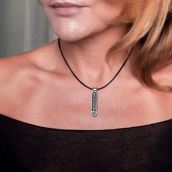 Viking Rune Formula Pendant Necklace for Men Women - 925 Sterling Silver - Norse Nordic Celtic Jewelry - Runes Protection Amulet - Matching Necklaces for Couples - Handmade